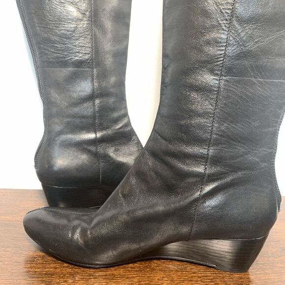 Nine West Leather Almond Toe Zipper Closure Wedge Heeled Boots Black Size 6.5 - Picture 13 of 15